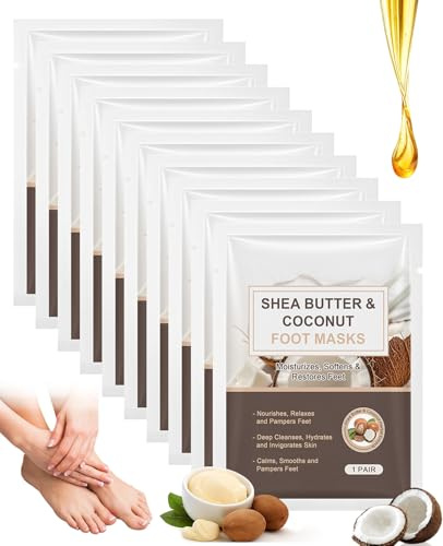 hommova 10 Pairs Moisturising Foot Socks, Foot Moisturiser Masks for Dry Cracked Feet with Shea Butter, Jojoba Oil Skin Care