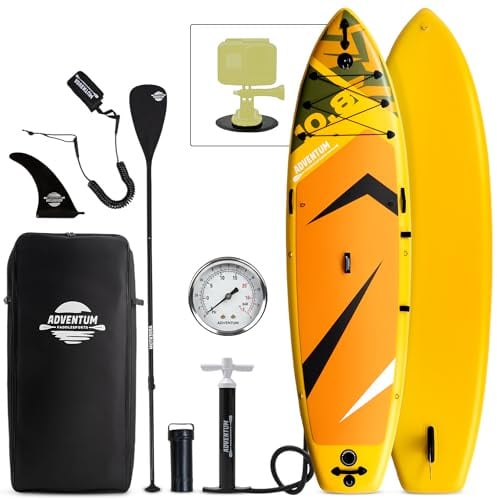 ADVENTUM Aufblasbares Allround & Touring Stand Up Paddling Board 329-384 cm | Inflatable SUP Paddle Board, bis 230-270kg | Action-Cam Halterung | UltraStabil & Wendig, für Familien, Relax, Yoga, Touring