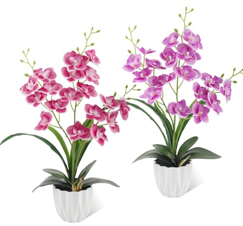 LEIMEND 2 Pezzi Orchidea Finta Realistica Orchidee Finte Rosa e Viola