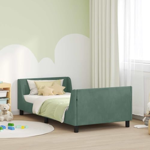 Owoxanthellate Samt Einzelbett Meergrün 205x96x60 cm Holzrahmen Lattenrost Stauraum Jugend-Gäste-Schlafzimmer