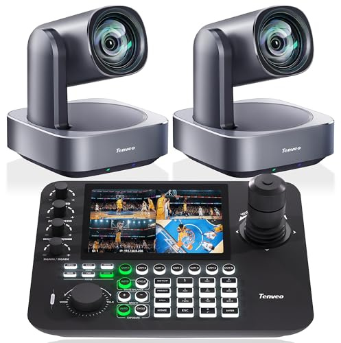 Tenveo VL12U 4K AI Tracking PTZ-Kamera-Set (2x Kameras + KB300PRO Controller) | 4K-Doppelkamera-System mit KI-Tracking & 7-Zoll-4-Bild-Controller