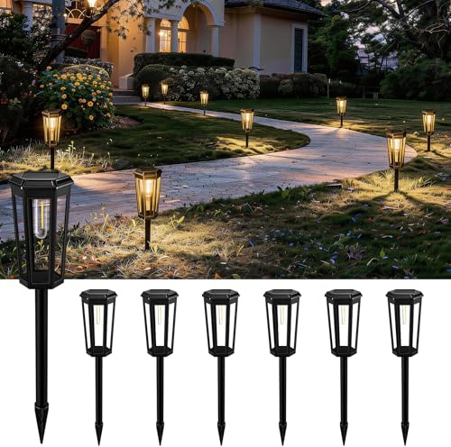 DOMOR Solarlampen für Außen Garten 6 Stück, Solarleuchten Garten mit Warmes Licht, IP65 Wasserdicht Auto Ein/Aus LED Gartenleuchten Solar Wegeleuchten für Außen Gartendeko