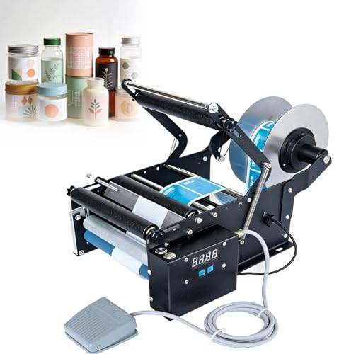 LYNNEYING Electric Round Bottle Labeling Machine,30-40 Bottles/Min, Semi-Automatic Bottle Label applicator Tool,Label width ≤ 160mm, for Cosmetics, Food, Beverage and Other Industries(Standard)