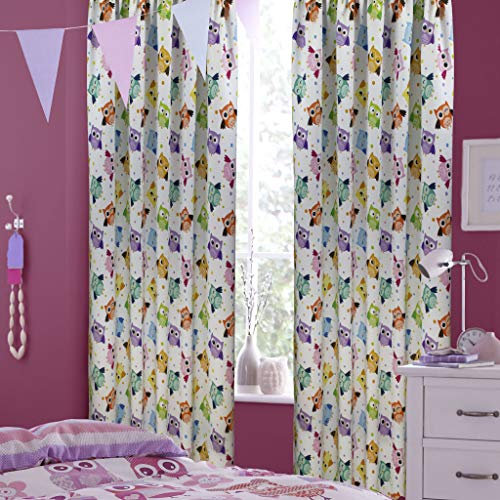 Sun World Hochqualitativer Kinder Verdunkelungsvorhang nach Maß, Kinderzimmer, Verdunkelungsgardine, maßgeschneidert, Design: Bunte Eulen, Kräuselband, Höhe: 70cm bis 330cm, (165cm)