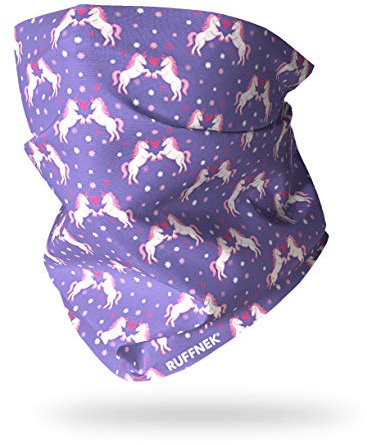 UNICORNS - PURPLE, PINK, HEARTS - RUFFNEK Multifunctional scarf/neck warmer for Girls, Women- Bandana, Scarf, Beanie Hat