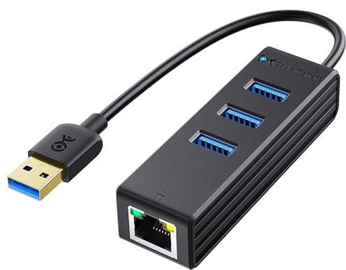 Cable Matters 3 Port USB 3.0 Hub with Ethernet (USB Hub with Ethernet, Gigabit Ethernet USB Hub) Supporting 10/100/1000 Mbps Ethernet Network in Black
