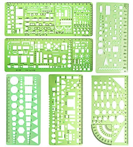 Vidillo Messschablone Schablone 6 Stück Zeichenschablone Technisches Zeichnen Geometrische Schablone Kreiszeichnungen Vorlagen Kunststoff Bauschalung Schablonen Geometrische Zeichnung Lineale