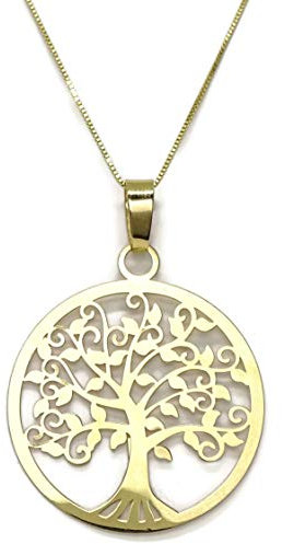 Never Say Never - Pendentif Arbre de vie en or jaune 18 carats et chaîne vénitienne en or jaune 18 carats, 45 cm de long 2, 8 cm de diamètre.