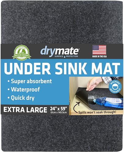 Drymate XL Debajo del Fregadero (24 x 59), Forro de Estante de Primera Calidad, fácil de Cortar - Absorbente/Impermeable - Protege gabinetes, Contiene líquidos, Hecho en los EE. UU.