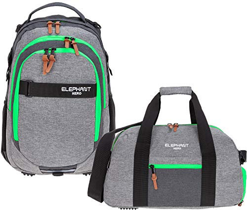 2 Teile Set Elephant Rucksack Hero Signature Schulrucksack Jungen Mädchen mit Sporttasche 12723 rs (Two Tone Green (grau/grün))