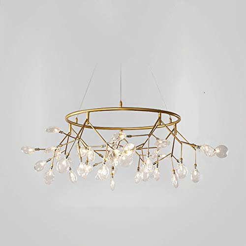 Firefly Kronleuchter Nordic Kreativ Pendelleuchte Ast Rund Hängedecke Hängelampe Für Wohnzimmer Schlafzimmer Restaurant,CoffeeGold+TricolorLight-45Heads
