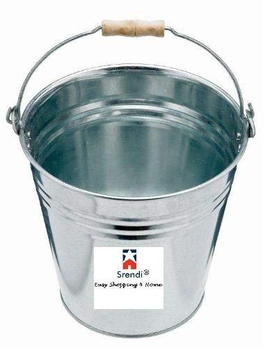 Srendi® Galvanised General Purpose Metal Steel Bucket Metal Cleaning Bucket Heavy Duty Strong Metal Bucket with Wooden Handle Steel Ash Coal Fire Water Bucket MADE IN U.K. (10L)