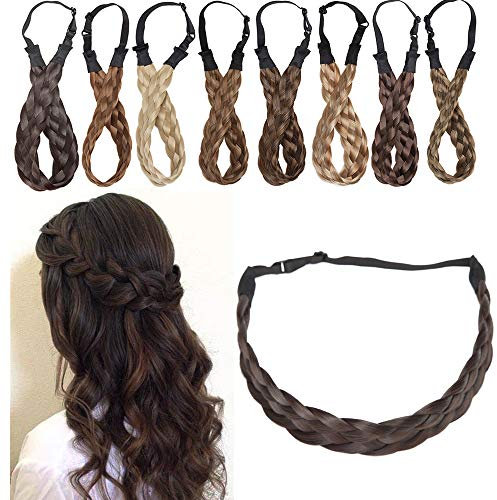 SEGO Extensions Haarband geflochtene Braids Haar Haarverlängerung verstellbare Stirnband elastische Stretch Haarteil Beauty-Accessoire für Frauen Dunkelbraun M-2.5cm(1)-30g