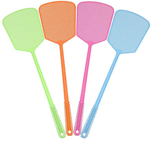 Fly Swatter, 4 Pack Fly Swat Insect Mosquito Wasp Pest Control with Strong Handle Heavy Duty, Multi Pack Plastic Manual fly Swatters