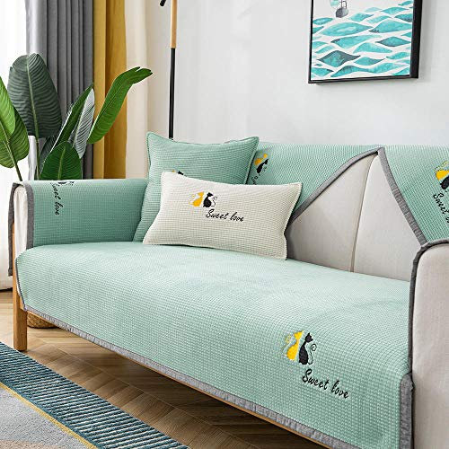 Suuki sofaläufer,Sofa Überdecke,überzug für Sofa,Katzenstickerei Sofasitzbezug für Haustiere,Hunde,universelle Sofakissenbezüge aus Maissamt,Rutschfester Sofaschoner für Ledercouch-Grün_70 * 70 cm