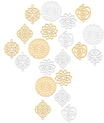 SUNNYCLUE 1 Box Blume des Lebens Verbindungsstücke Filigrane Wickelanhänger Edelstahl Flache Runde Filigrane Verbindungsglieder Schmuckzubehör Für Schmuckherstellung Armbändern Gold Silber
