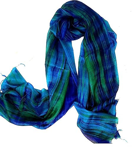 Millie & Boo Damen Seidenschal Modischer Schal, Blau/Grün, 42