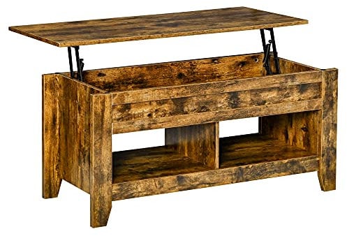 HOMCOM Tavolino da Salotto in Stile Industriale con Vano Contenitore e Piano Sollevabile in Legno, 105x50x49cm, Marrone Rustico