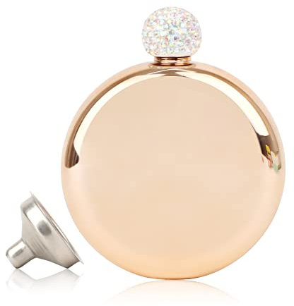 Toptie Petacas de Alcohol Rojoonda Portátil para Mujer, 5Oz/150ml Cute Bride Flask, Mini Botella de Whisky de Acero Inoxidable para Regalo Fiestas, Oro Rosa
