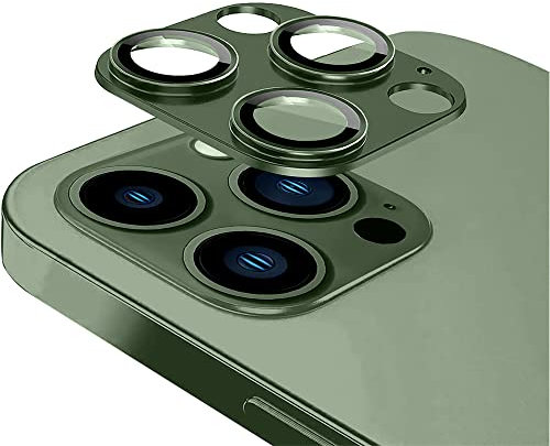 MiRowy Caméra Protecteur Compatible avec iPhone 13 Pro/13 Pro Max, Verre Trempé Alliage D'aluminium Caméra Lentille Coque, 9H HD Protection écran Camera Compatible avec iPhone 13 Pro/13 Pro Max, Vert