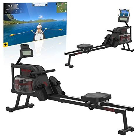 Neezee Rudergerät, Rudergerät für zuhause mit Aluminium Schiene, Rudergerät-Wasser mit Tablettenständer, Wasserwiderstand und LCD-Display Rdermaschine