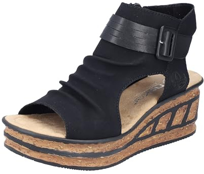Rieker 68191-00 Damen Keilsandalette Synthetik schwarz schwarz