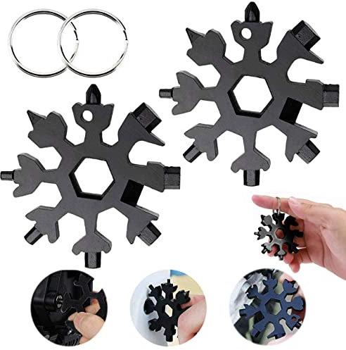 18-in-1 Schneeflocken Multitool, Geschenke für Männer, Schneeflocken-Multitool, Multifunktionswerkzeug Edelstahl, Weihnachtsgeschenke, Coole Werkzeug Kleine Geschenk für Papa, Mann (Schwarz2)