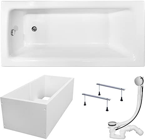 KOLMAN Badewanne TALIA Rechteck 160x75 mit Wannenträger, Ablaufgarnitur und Füßen Komplettset 4in1 Premium Original Acryl Wanne Siphon