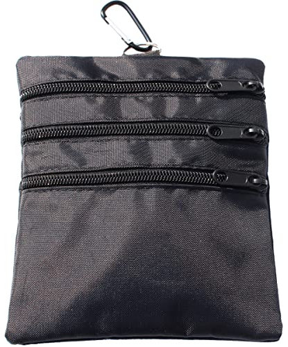 Golf-Wertsachen-Tasche, Reißverschluss-Golfballtasche mit 4 Taschen, Golf-Zubehörtasche zur Aufbewahrung von Bällen, Tees, Handy, Karten und Bargeld, tolles Geschenk für Golfer (1 Packung) Schwarz