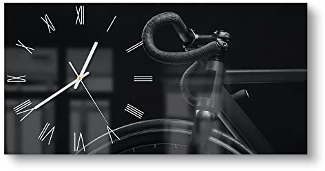 DEQORI Glasuhr | vertikal 60x30 cm | Motiv Sportliches Fahrrad | große XXL Design Uhr aus Glas | leise Wanduhr für Wohnzimmer & Küche | Moderne Hingucker Uhr für die Wand