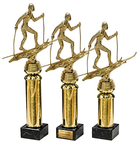 eberin · SKI Langlauf Pokal mit Gravur/Wunschtext · Ski Langläufer auf Goldsäule/Marmor · Wintersport Pokal in 3 Größen erhältlich · (29,9 cm)
