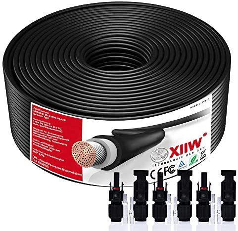 4mm² 50m Solarkabel Solar Verlängerungskabel 4mm2 mit 30A Solarstecker Photovoltaik Solarkabel Verlängerung IP67 Wasserdichter Schwarz für Balkonkraftwerk, Solarpanel, PV, Erdverlegbare Halogenfrei