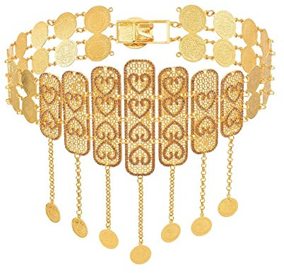 AMDXD Ketten Gürtel Gold, Münze Quaste Anhänger Körperschmuck Gross Taillengürtel Körperschmuck für Frauen und Mädchen