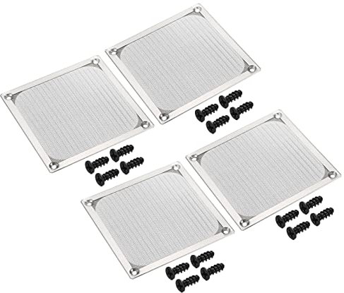 PATIKIL 120mm Ventilador Filtro Rejillas con Tornillos, 4 Paquete Aluminio Marco Inoxidable Acero Malla Polvo Prueba Cubierta para Computadora Estuche, Plata