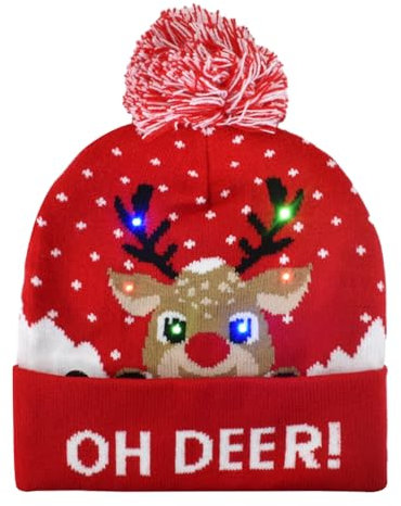 Colexy LED-Weihnachtsmütze LED Leuchten Strickmütze Weihnachten Beanie Mütze Warme Neuheit Weihnachten Hut für Unisex Kinder Erwachsene Weihnachtsfeier Winter Xmas Urlaub Mütze (B)
