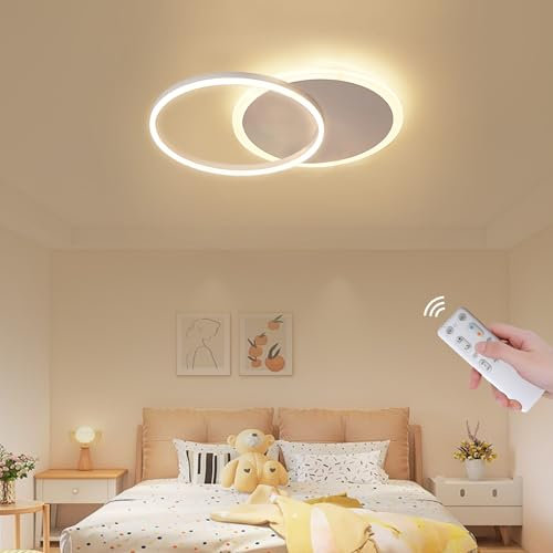 LXJCSM LED Deckenleuchte, 24W Dimmbar Deckenlampe, Modern Lampe Wohnzimmer 55cm 2-ring Led Lampen Deckenlampen, Weiß Aluminium Led Deckenlampe für Schlafzimmer Wohnzimmer Büro Arbeitszimmer