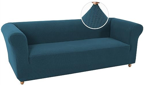 LINGKY Stretch Chesterfield Sofabezug 3 Sitzer Sofahusse mit Armlehne Spandex Jacquard Sofa Überwürfe rutschfest Sofa Überzug Waschbare Sofabezug für Haustiere (Deep Teal,3 Sitzer)