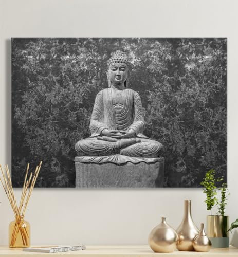 MyMaxxi - Premium Leinwandbild auf Keilrahmen Buddha-Statue Wandbild Design Wand Dekoration, Foto grau Leinwand - Buddha, Groesse_leinwand:60x90 cm