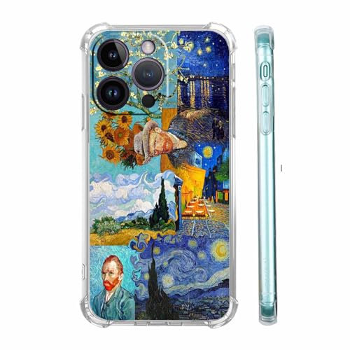 malegaon Van Gogh Paintings Collage Case for iPhone 15 Pro,Starry Night Pattern Case, Soft TPU Protective Cover for iPhone 15 Pro