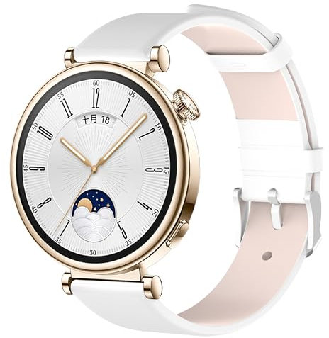 CZhkg Armbänd Ersatzarmband für Huawei Watch GT4 41mm Uhrenarmbänder, Echtes LederBands Sportbänder Schnellverschluss Wristband Bracele Armbände für Huawei Watch GT4 41mm Watch Zubehör (Weiß)
