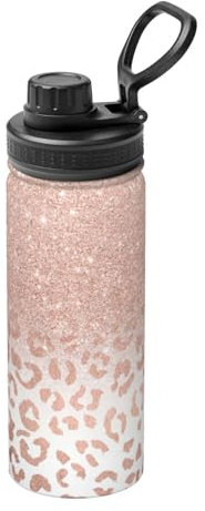 Rose Gold Glitter Durable 18oz Sports Insulated Water Bottle with Printing, Perfect for Outdoor Use