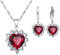 FDEETY Damen Schmuckset Herz Kristall Anhänger Halskette Ohrringe Set für Frauen Mädchen Brautschmuck Set Schmuckset (Rot)