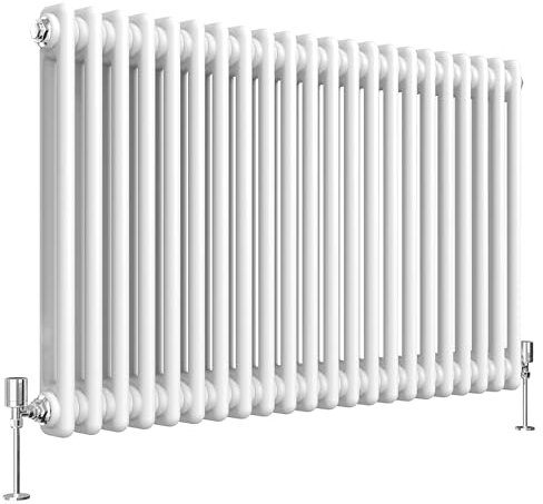 Heilmetz 2 Column Radiator Horizontal Double, 600 x 1010mm Traditional Cast Iron Style 2 Column Radiators White Central Heating Radiator