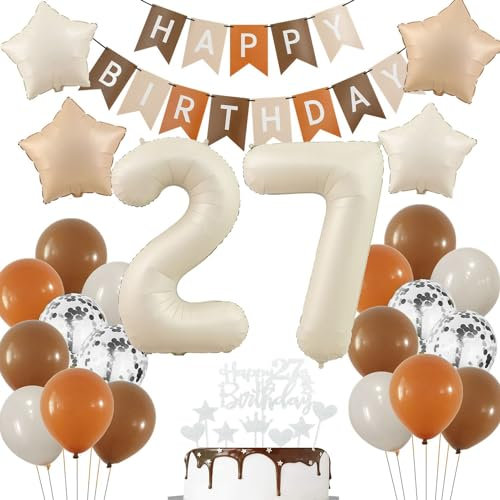 Boho 27. Luftballon Beige, Deko 27. Geburtstag Frau, Luftballon 27 Jahre Creme, Deko 27 Jahre Frauen Mann Ballon, Braun 27 Geburtstag, 27 Jahr Geburtstagdeko Beige Nude
