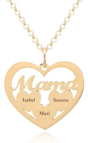 Collar Corazón para Mujer en Plata de Ley 925 personalizable con Nombres de Hijos. Cadena de 45 cm. Ideal para regalar a madres, abuelas en Cumpleaños, Navidad. Hecho en España. (3 Corazones Oro)