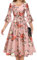 DRESSTELLS Damen Audrey Hepburn Kleid mit niedlichen Ärmeln Elegant Party Cocktail Formal Hochzeitsgast LangarmAbendkleid 50er Jahre Kleider Blush Flower XL
