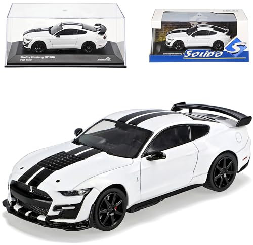 alles-meine.de GmbH Ford Shelby Mustang GT500 VI Coupe Weiss mit Streifen in Schwarz Modell Ab 2014 Version Ab 2020 1/43 Solido Modell Auto mit individiuellem Wunschkennzeichen
