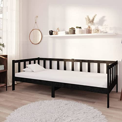 Rantry Tagesbett mit Matratze Bettsofa Sofabett Bettcouch Sofa Couch Funktionsbett Jugendzimmer Bett Gästebett für Wohnzimmer 90x200 cm Schwarz Kiefer Massivholz#A