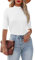 Dressmine Womens Mock Turtle Neck Dressy Slim Fitted Half Sleeve Casual Cute Tops Plain T Shirt White X-Large