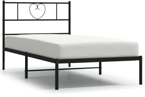 QZZCED Hotelbett Tagesbett Familienbett Gästebett Bettgestell mit Kopfteil Metall Schwarz 75x190 cm für Schlafzimmer, Gästezimmer